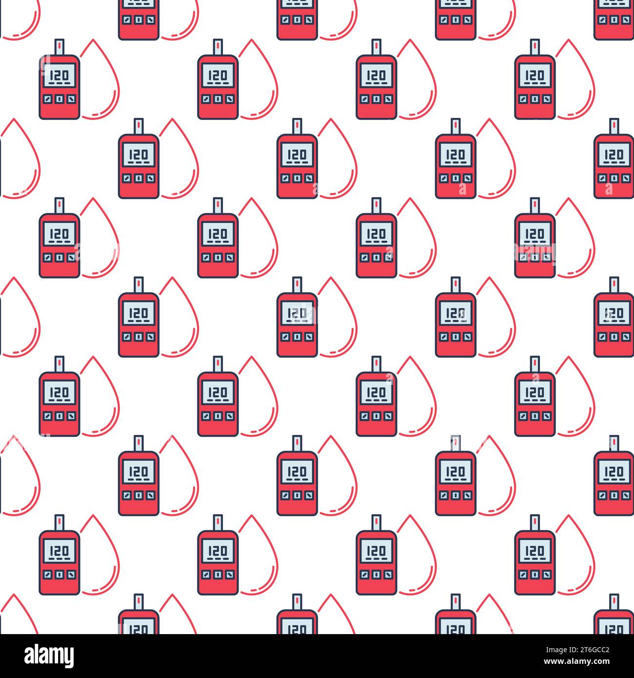Blood Drop and Glucometer vector Blood Sugar Level concept colored seamless pattern Stock Vector