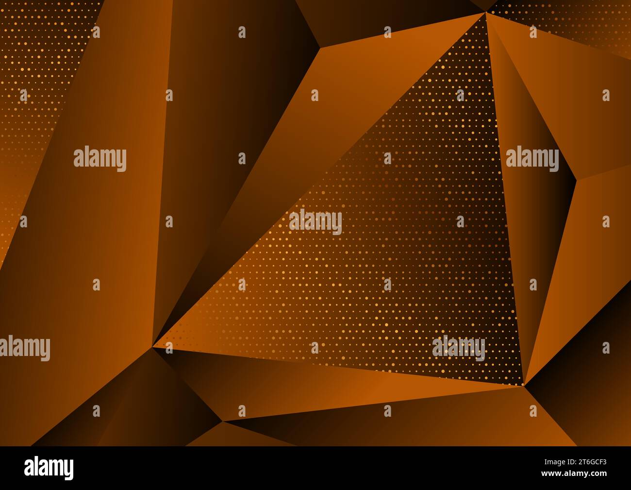 Dark orange abstract concept polygonal tech background with golden dots ...
