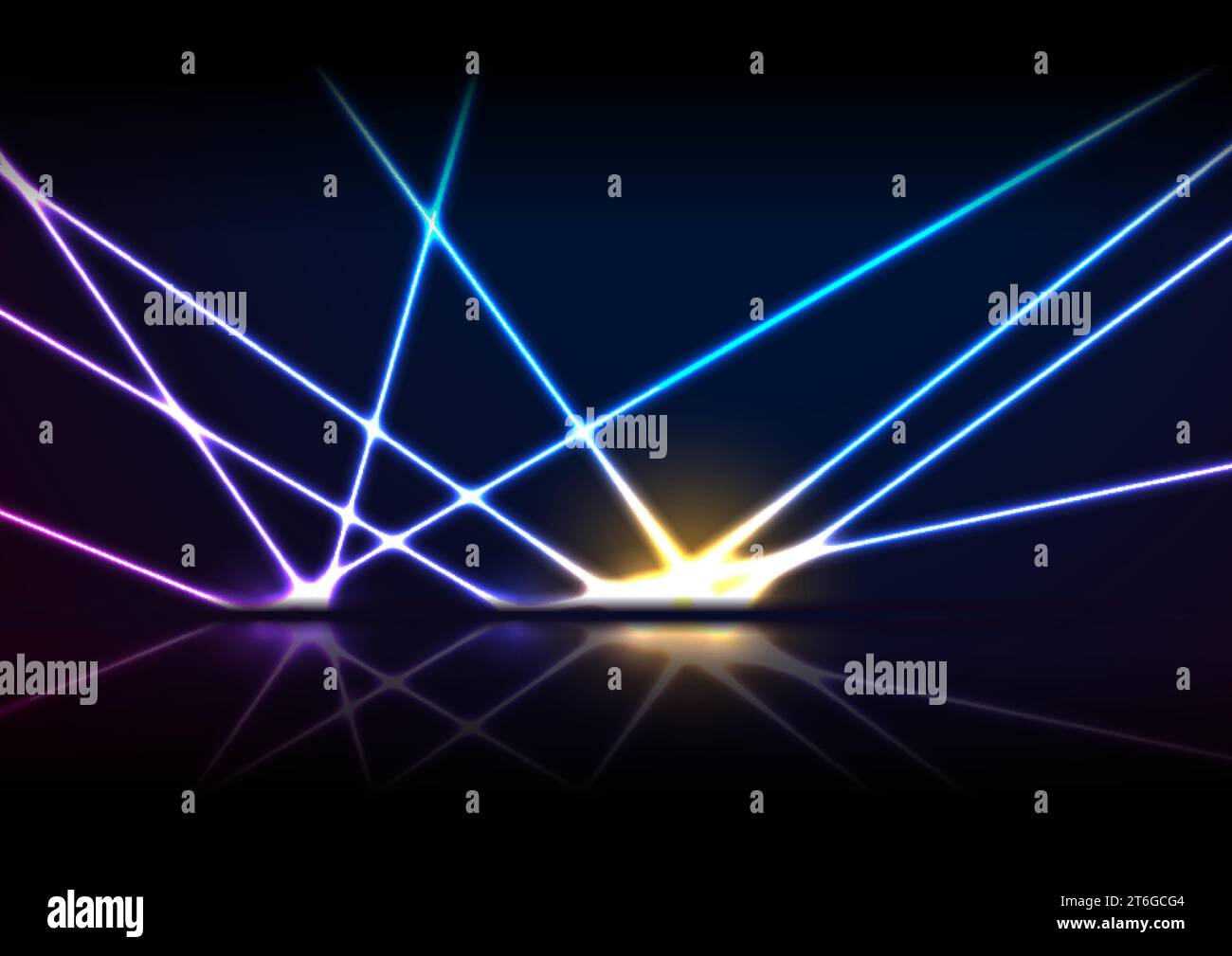 Blue purple neon laser lines with reflection. Abstract rays technology ...