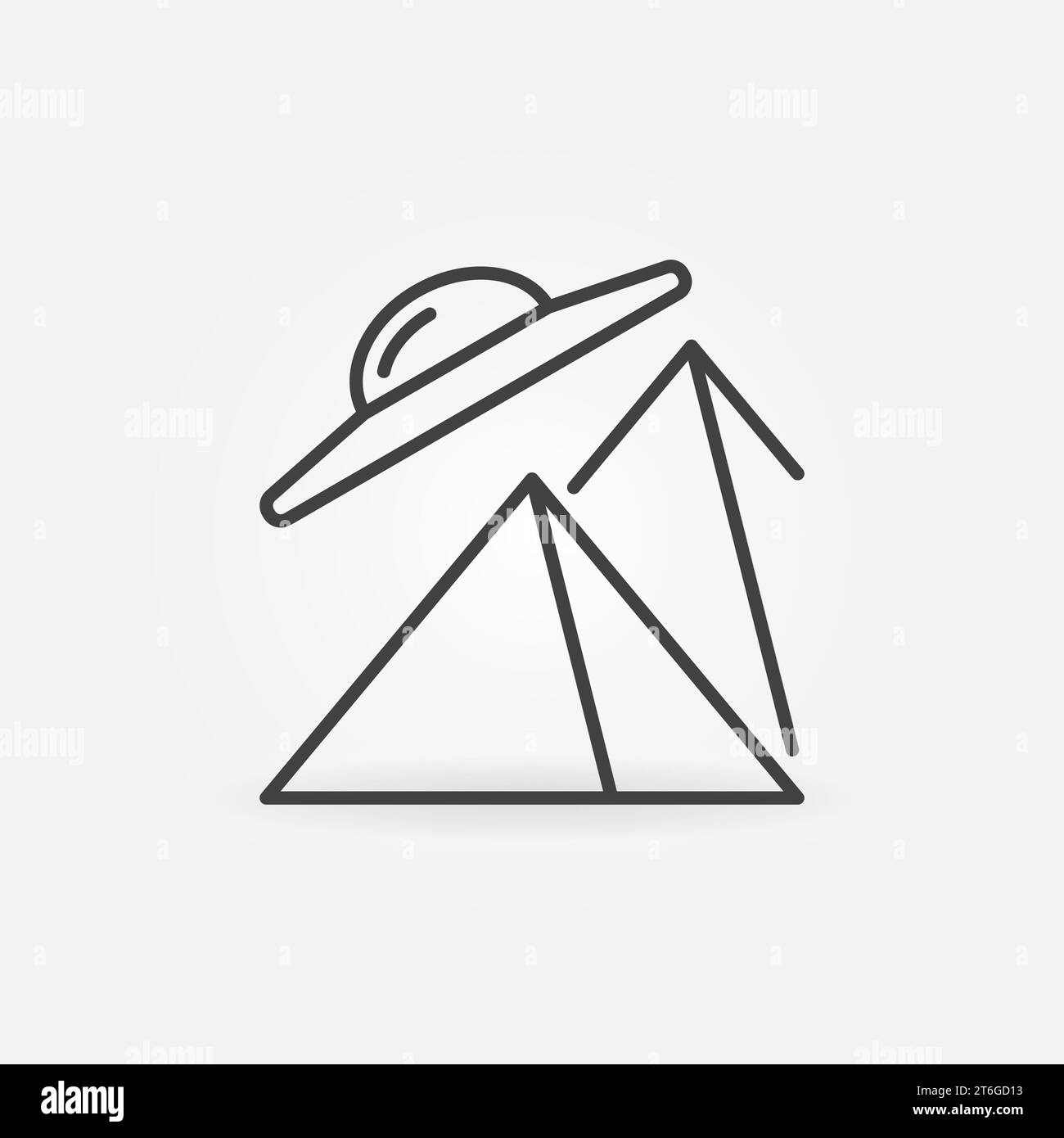 UFO above Pyramids vector concept icon or sign in thin line style Stock