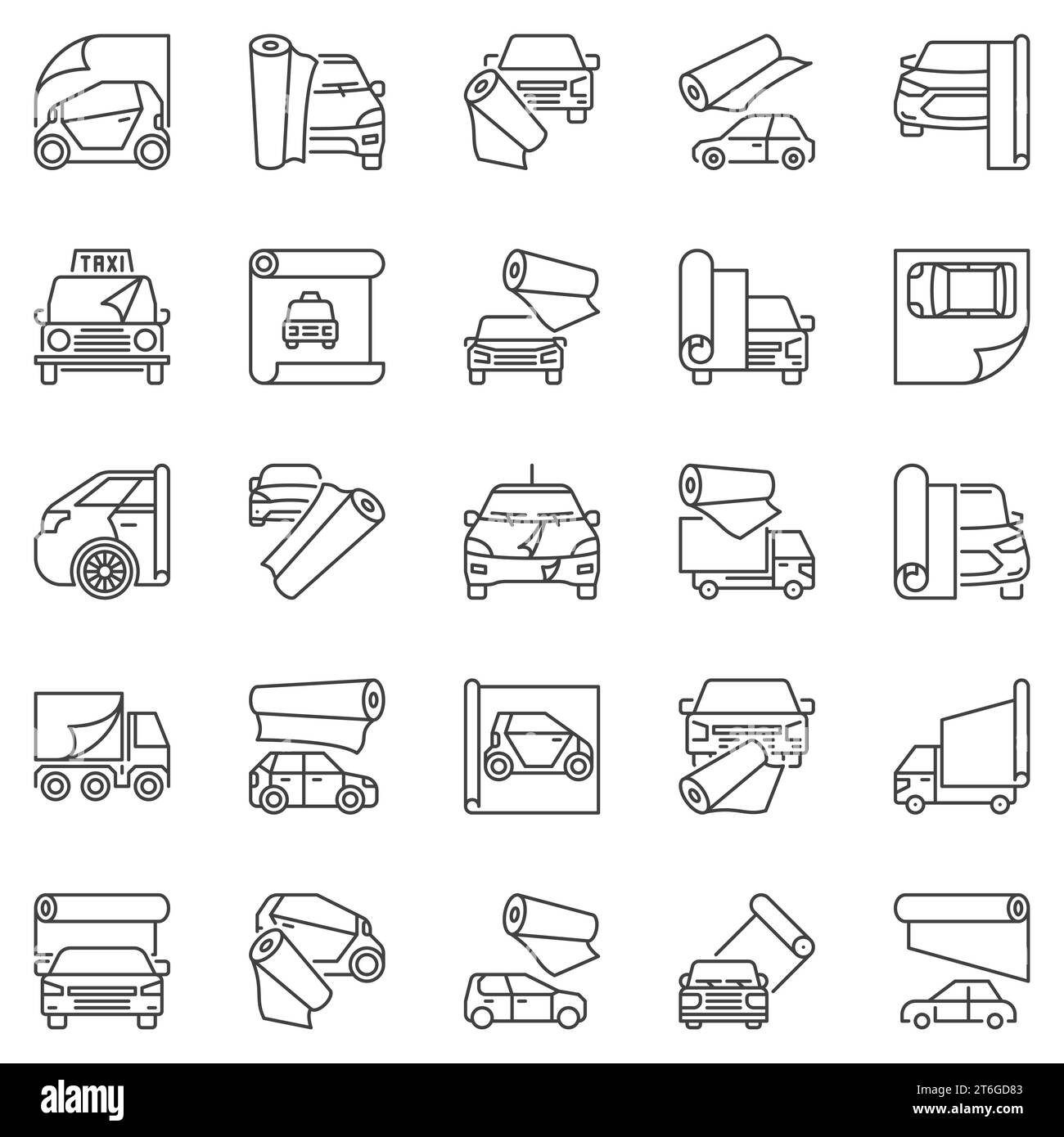 Vehicle Vinyl Wrap outline icons set Car Wrapping vector concept thin