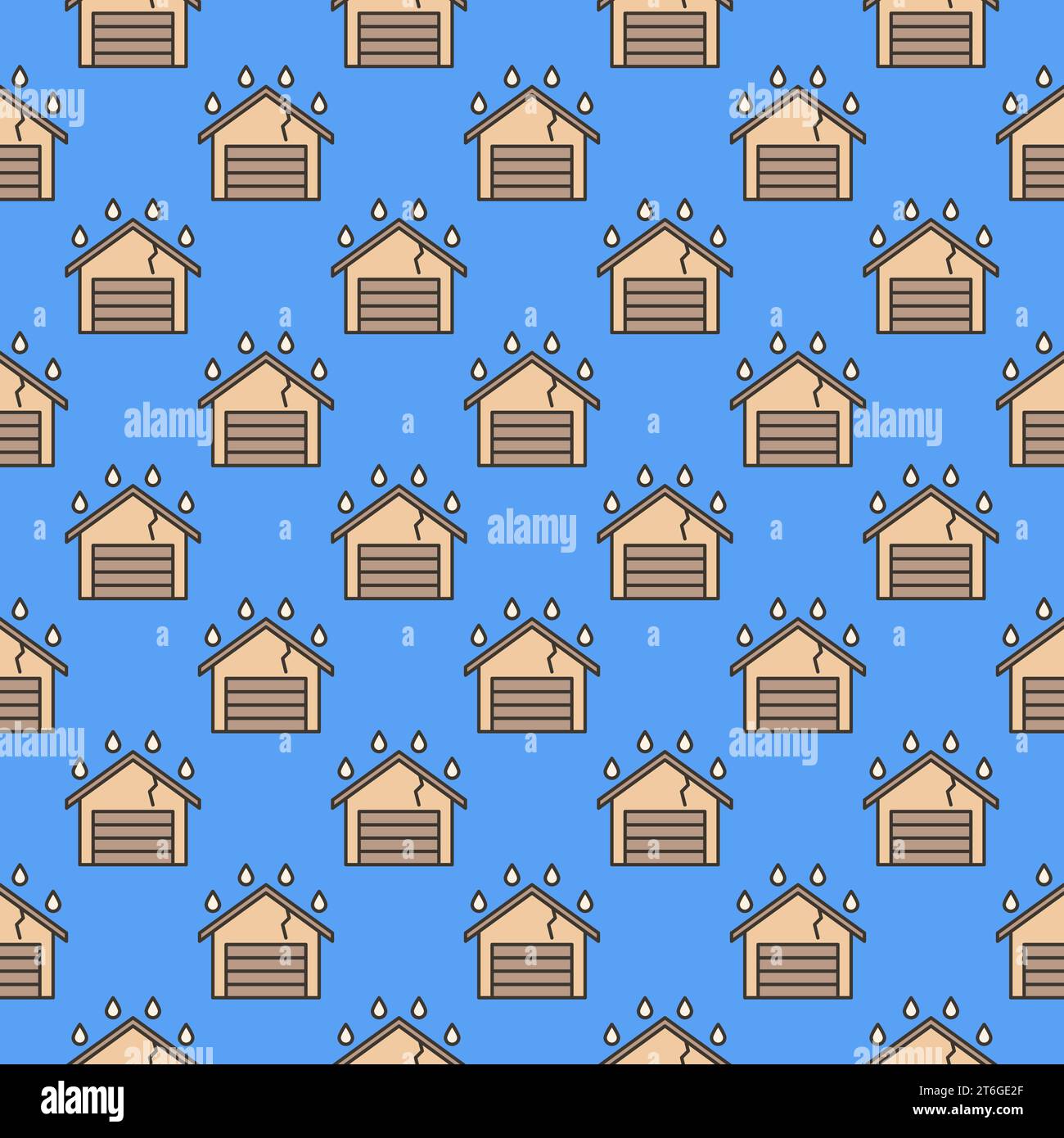 Garage Pattern Garage with Roof Leak vector Water Damage concept colored seamless ...