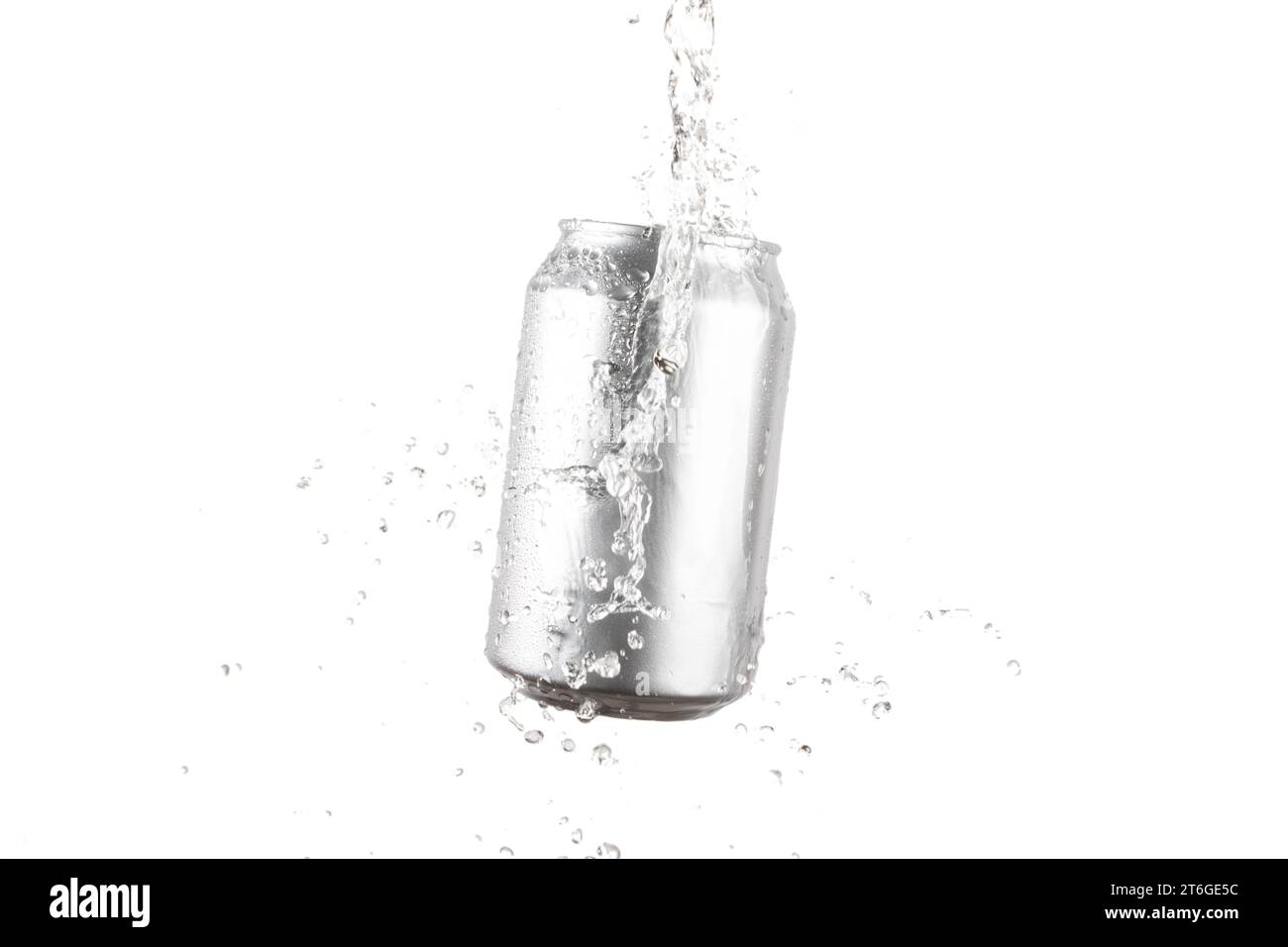 Soft drink can with water splash white background Stock Photo Alamy