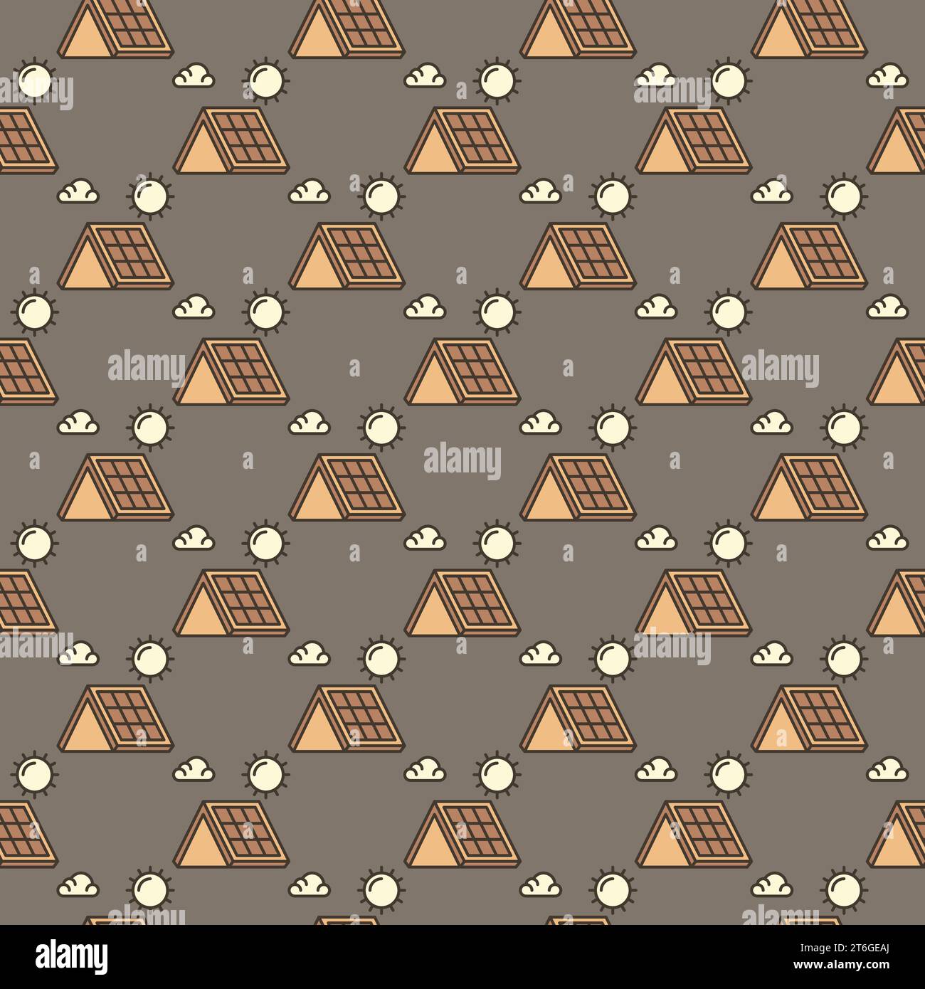 Solar Panel on Roof vector concept colored seamless pattern Stock Vector