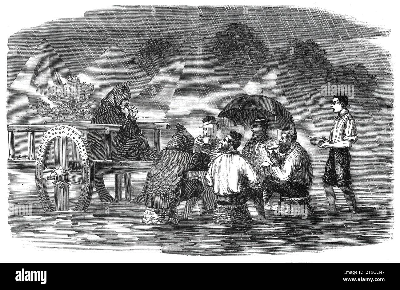Dining under difficulties - from a sketch by our special artist in China, 1860. British forces in the Far East. From &quot;Illustrated London News&quot;, 1860. Stock Photo
