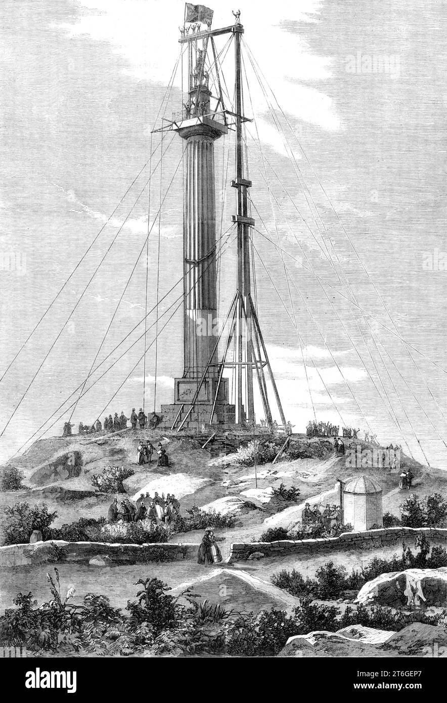 Statue Hoisting Raising the Anglesey statue to the top of the column erected to the ...