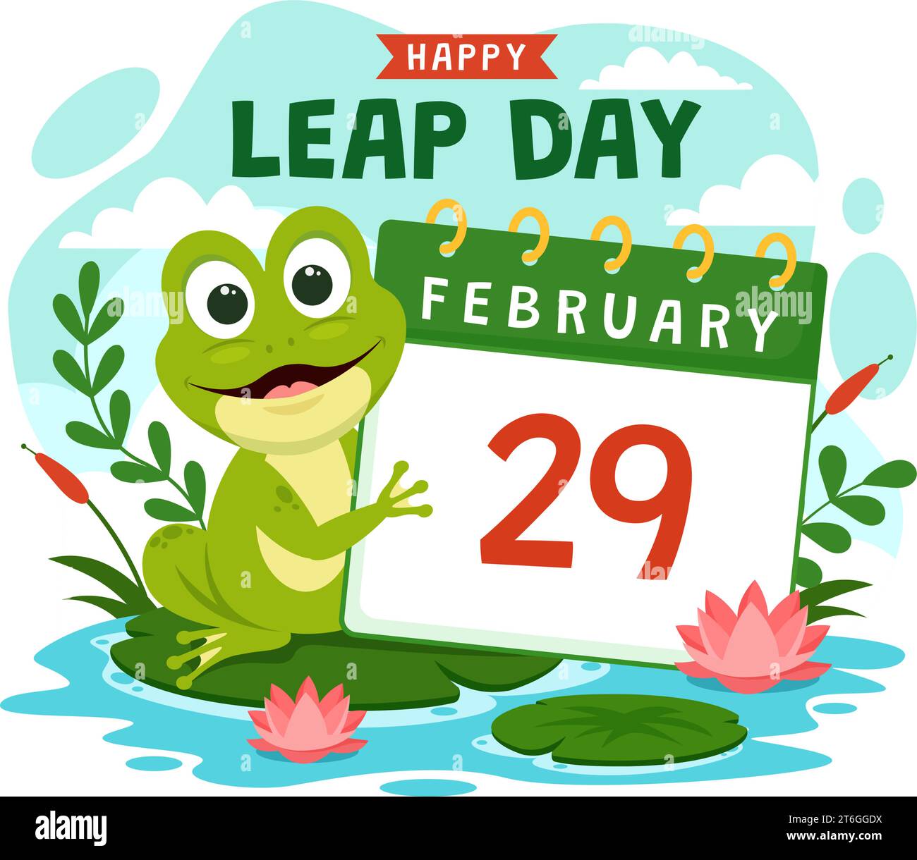 Happy Leap Day Vector Illustration on 29 February with Jumping Frogs ...