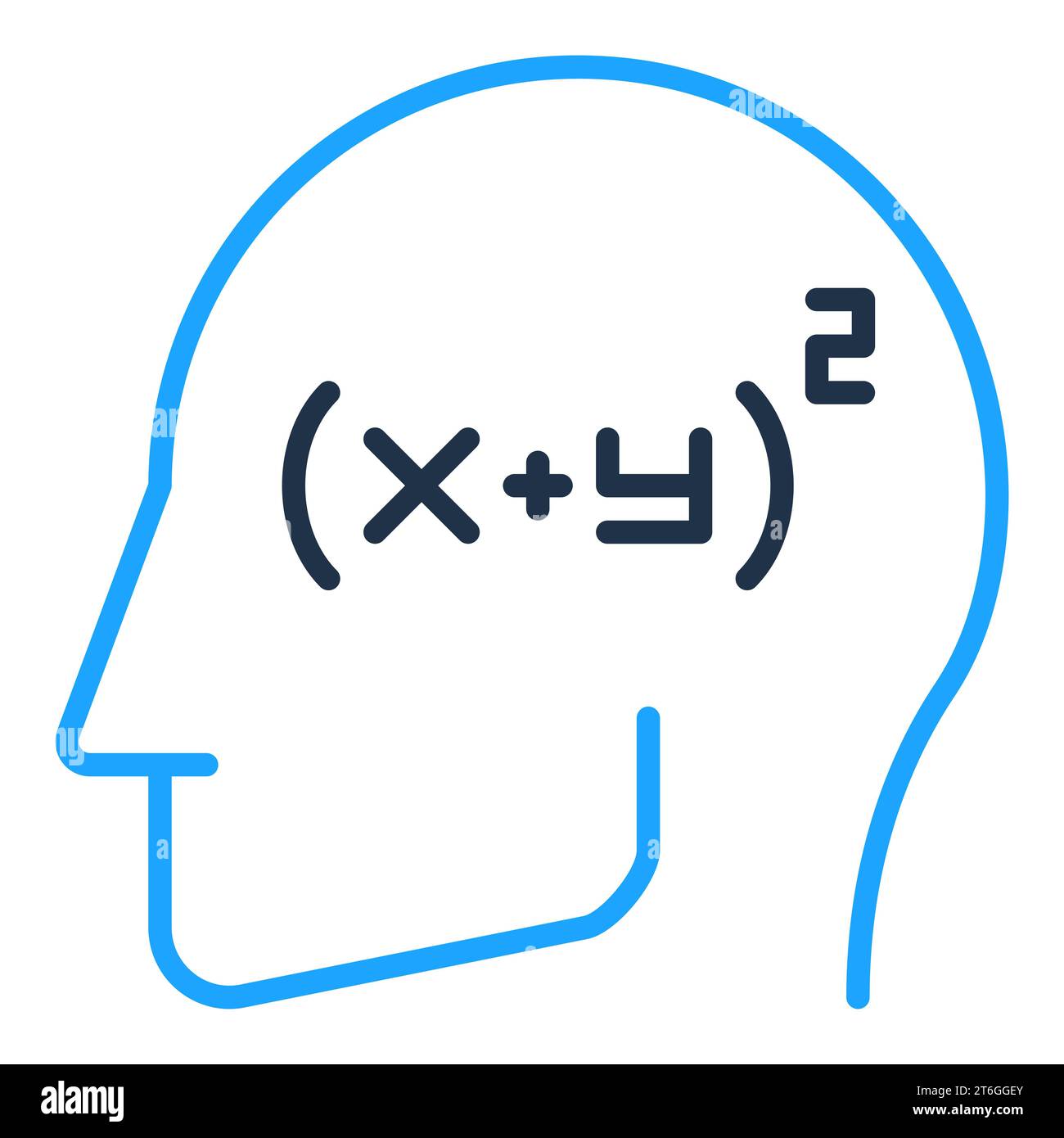 Blue Human Head with Math Mind vector concept creative line icon or sign Stock Vector