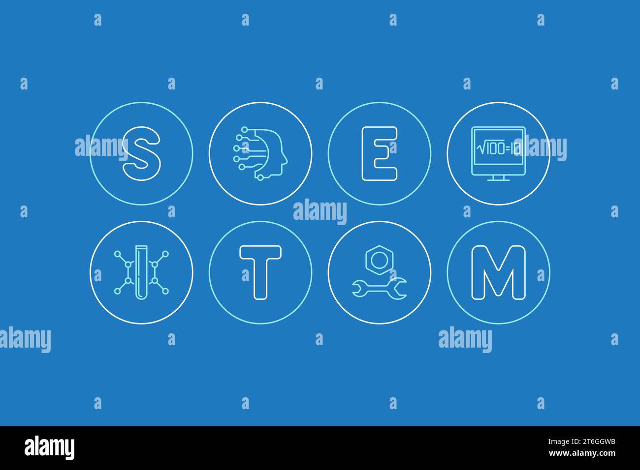 STEM Education horizontal minimal vector blue illustration in thin line ...