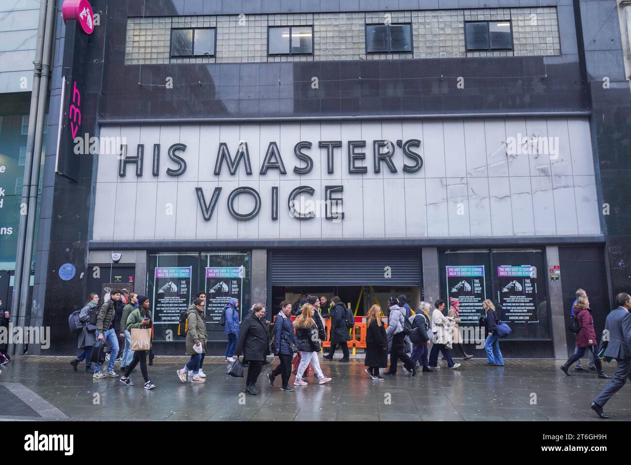 London, UK. 10 November 2023. HMV (His Master's Voice signage featuring