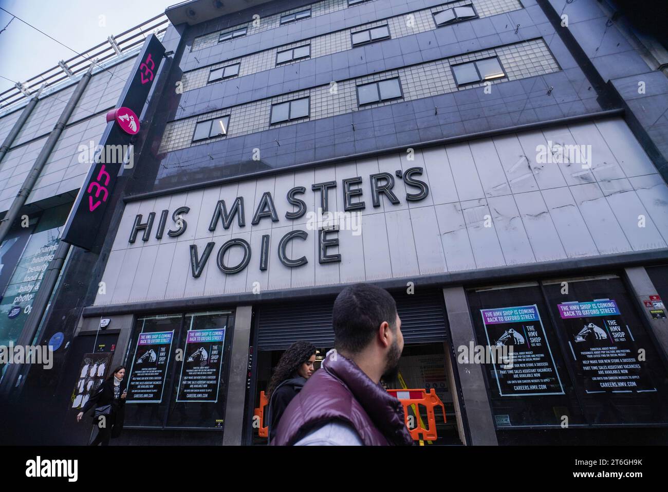 London, UK. 10 November 2023. HMV (His Master's Voice signage featuring