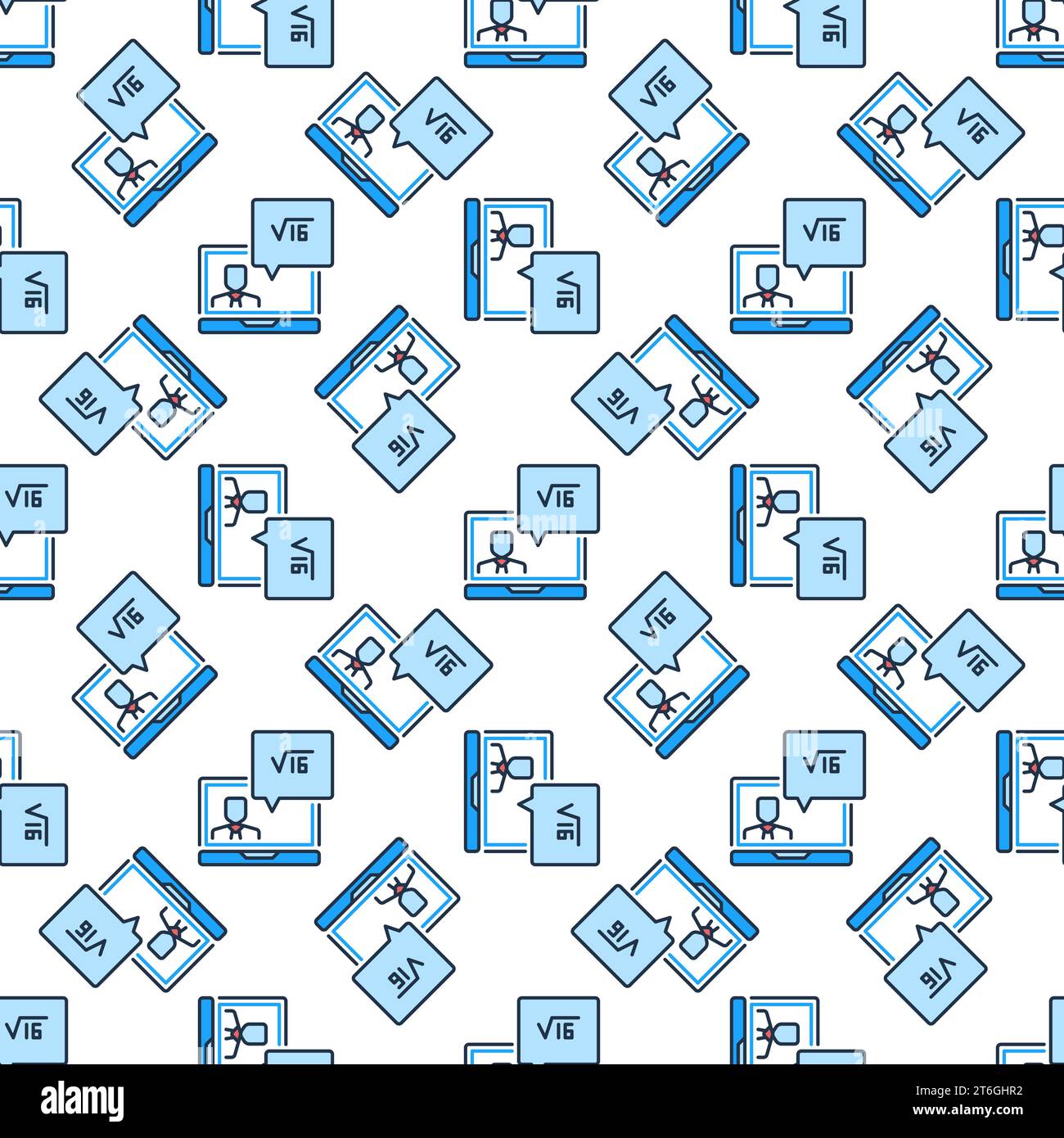 Laptop Computer with Online Math Teacher vector concept colored seamless pattern Stock Vector