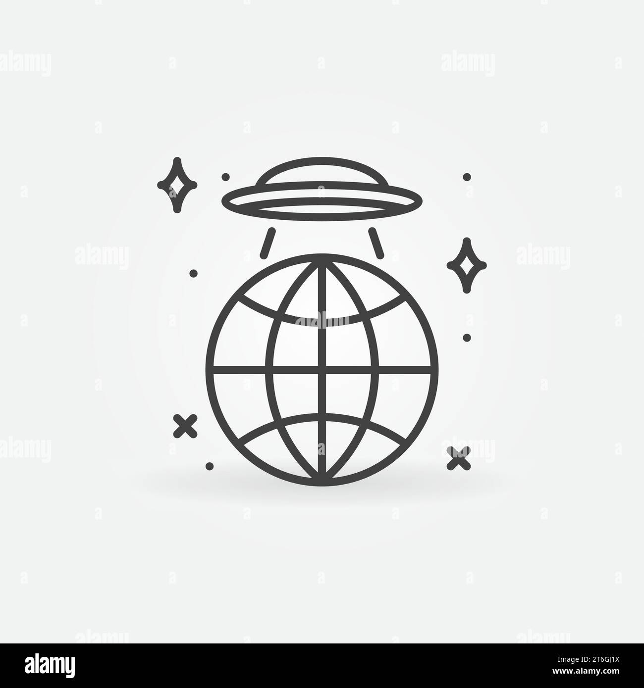 UFO over the Earth Globe vector concept icon or sign in thin line style ...