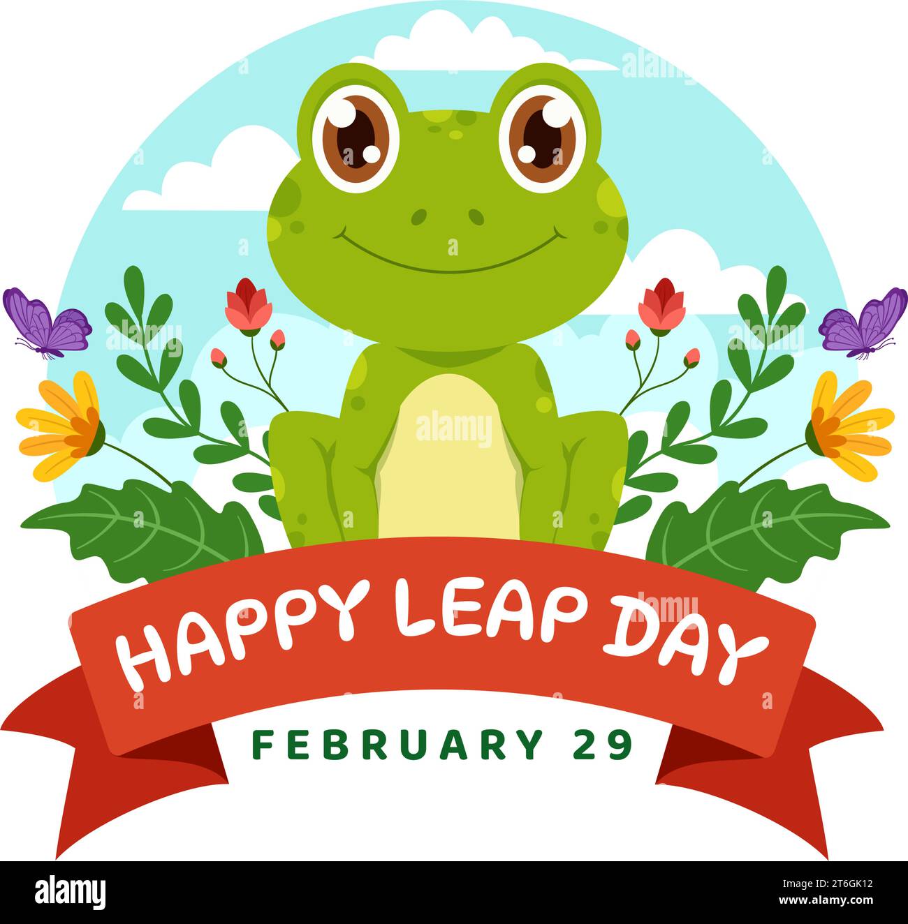 Happy Leap Day Vector Illustration on 29 February with Jumping Frogs and Pond Background in Holiday Celebration Flat Cartoon Design Stock Vector