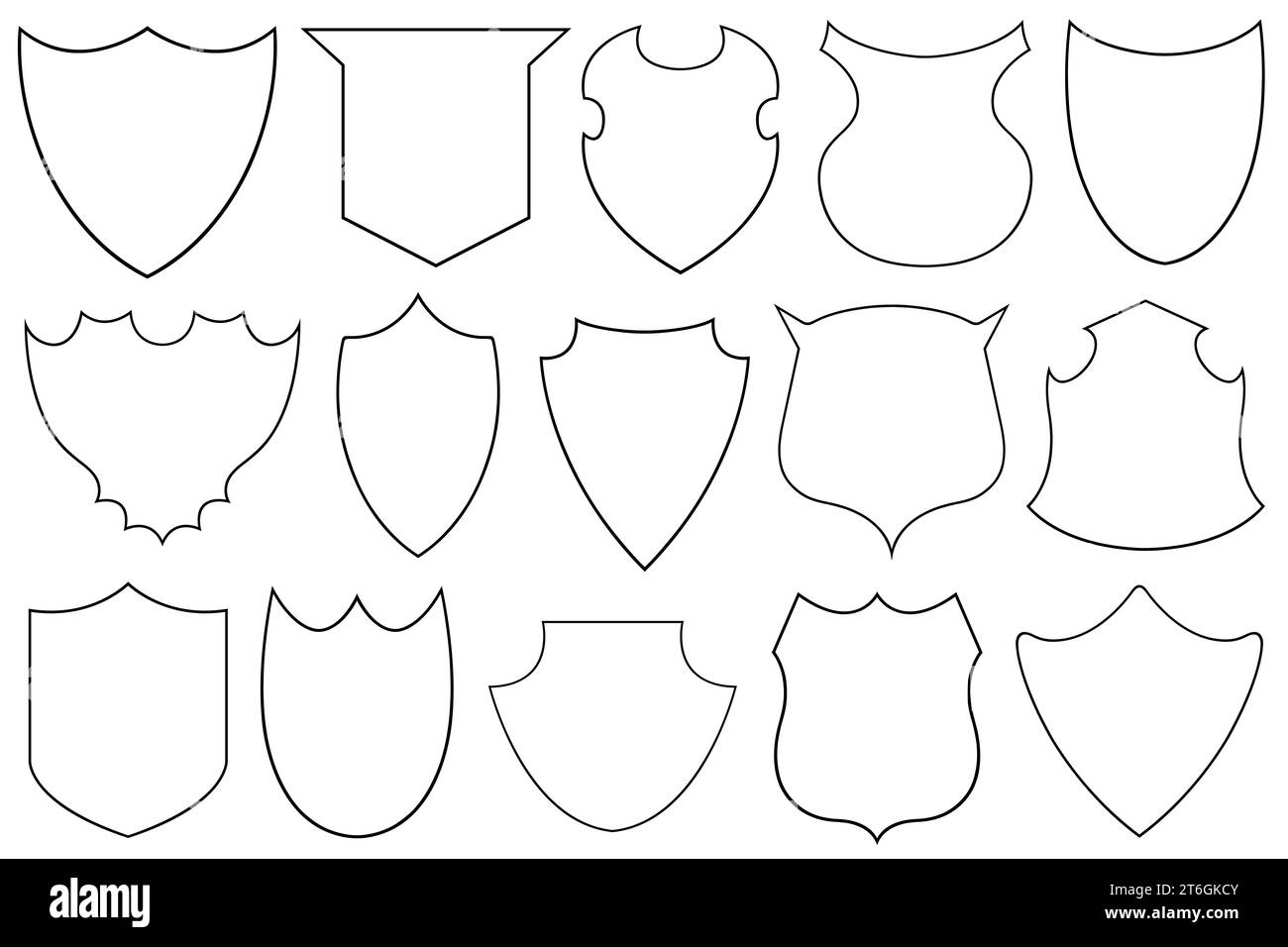 Collection of different shields illustration isolated on white Stock Photo