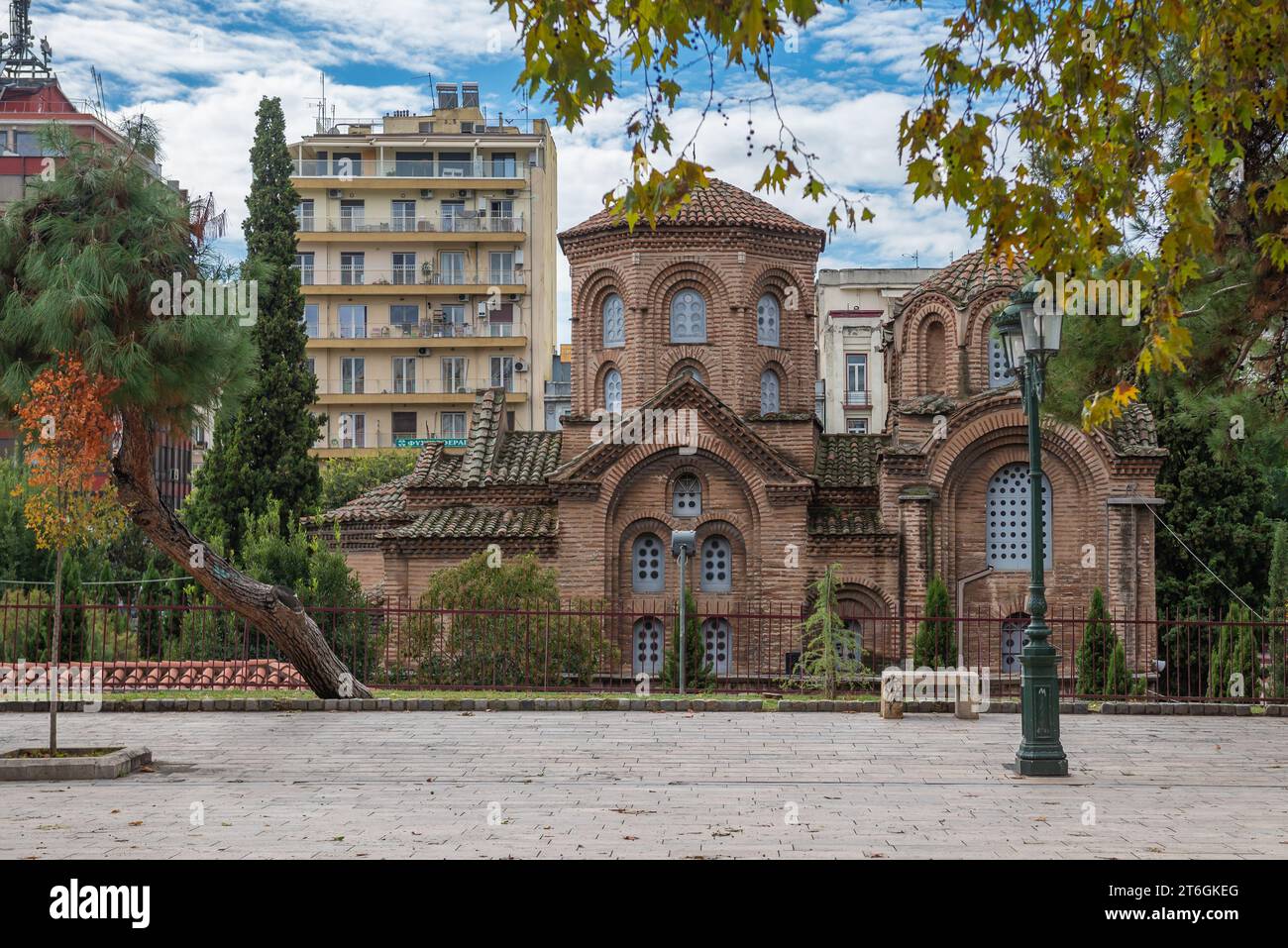 11th century Byzantine Church of Panagia Chalkeon in Thessaloniki city, Greece. View from Archaias Agoras Square Stock Photo