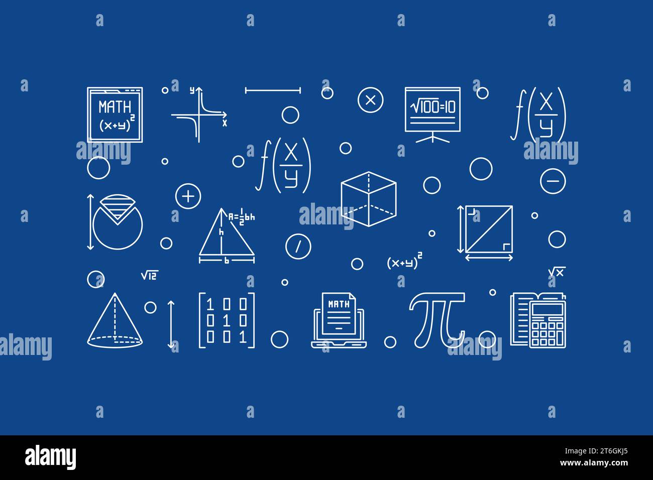 Back to School vector thin line horizontal blue banner. Science concept ...