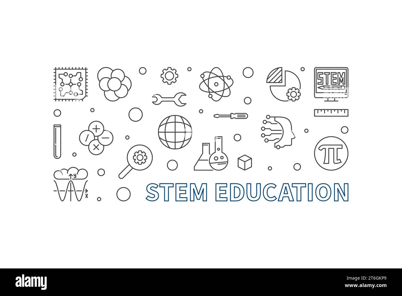 STEM Education horizontal minimal vector illustration in thin line style. Science banner Stock Vector