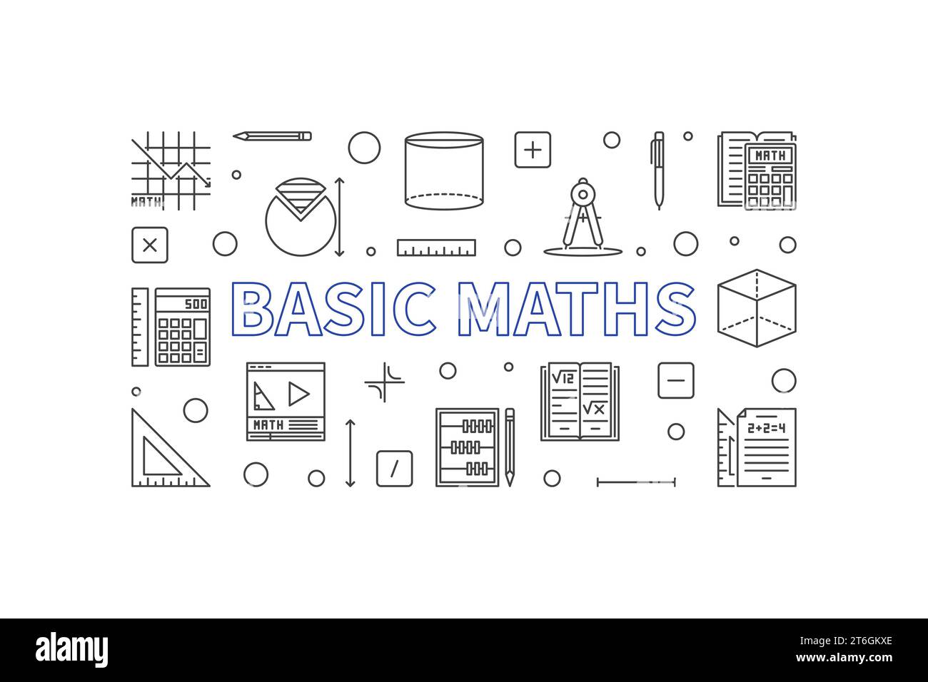 Basic Maths concept vector outline horizontal banner Math