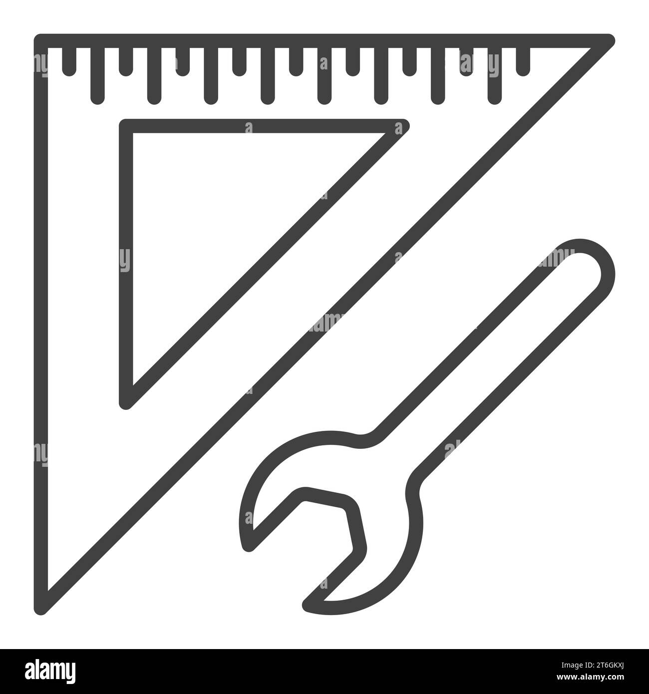 Triangular Ruler with Wrench vector concept thin line icon or symbol Stock Vector