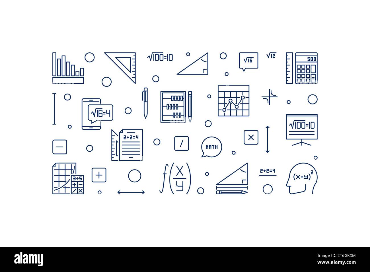 Algebra Learning vector thin line banner. Science and Math concept ...