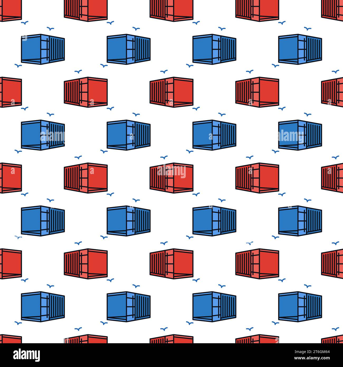Red and Blue Opened Container vector Delivery concept colored seamless pattern Stock Vector