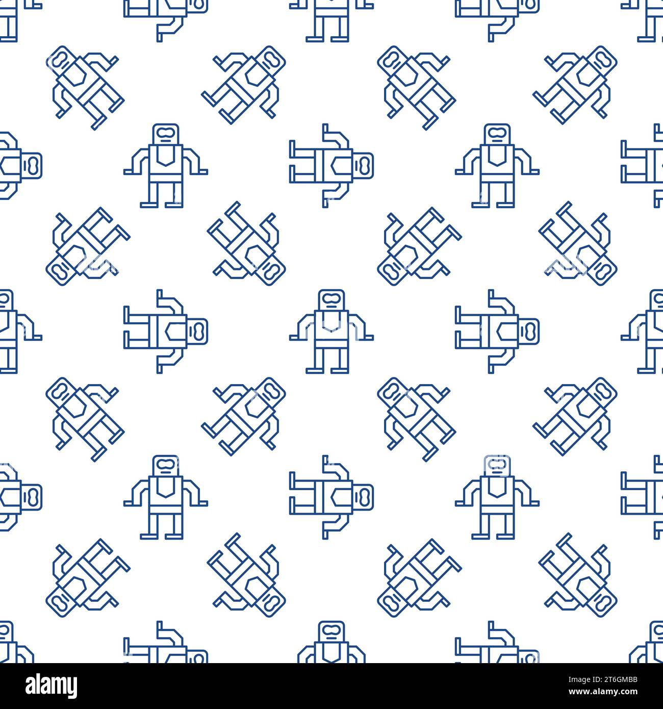 Robot vector concept simple seamless pattern in outline style Stock Vector