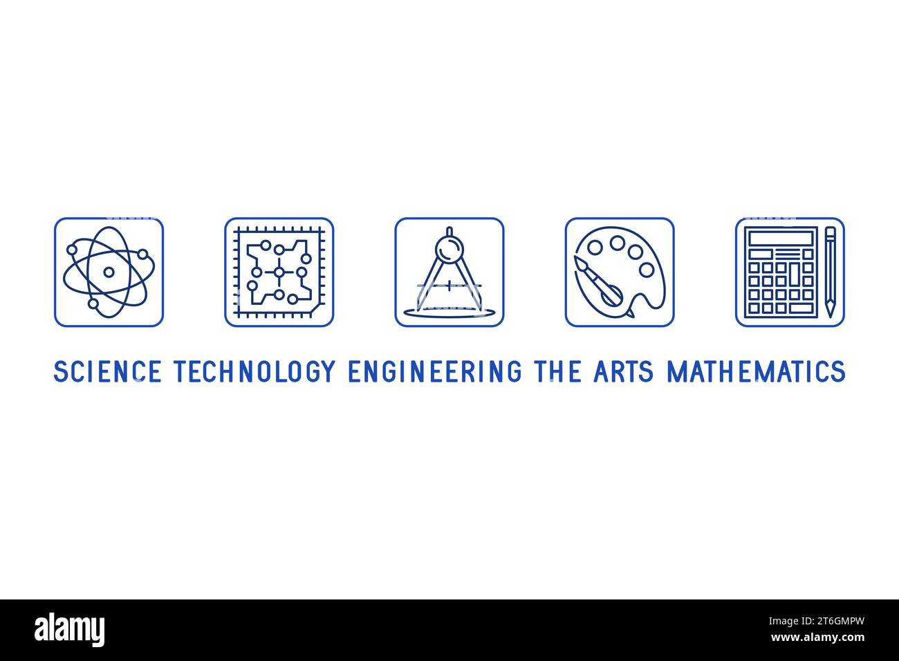 STEAM minimal thin line blue horizontal banner. Atom, Processor