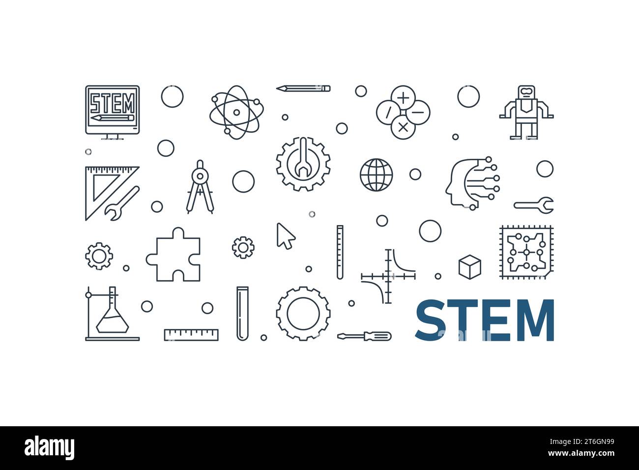 STEM horizontal minimal vector creative illustration - Science banner in outline style Stock Vector