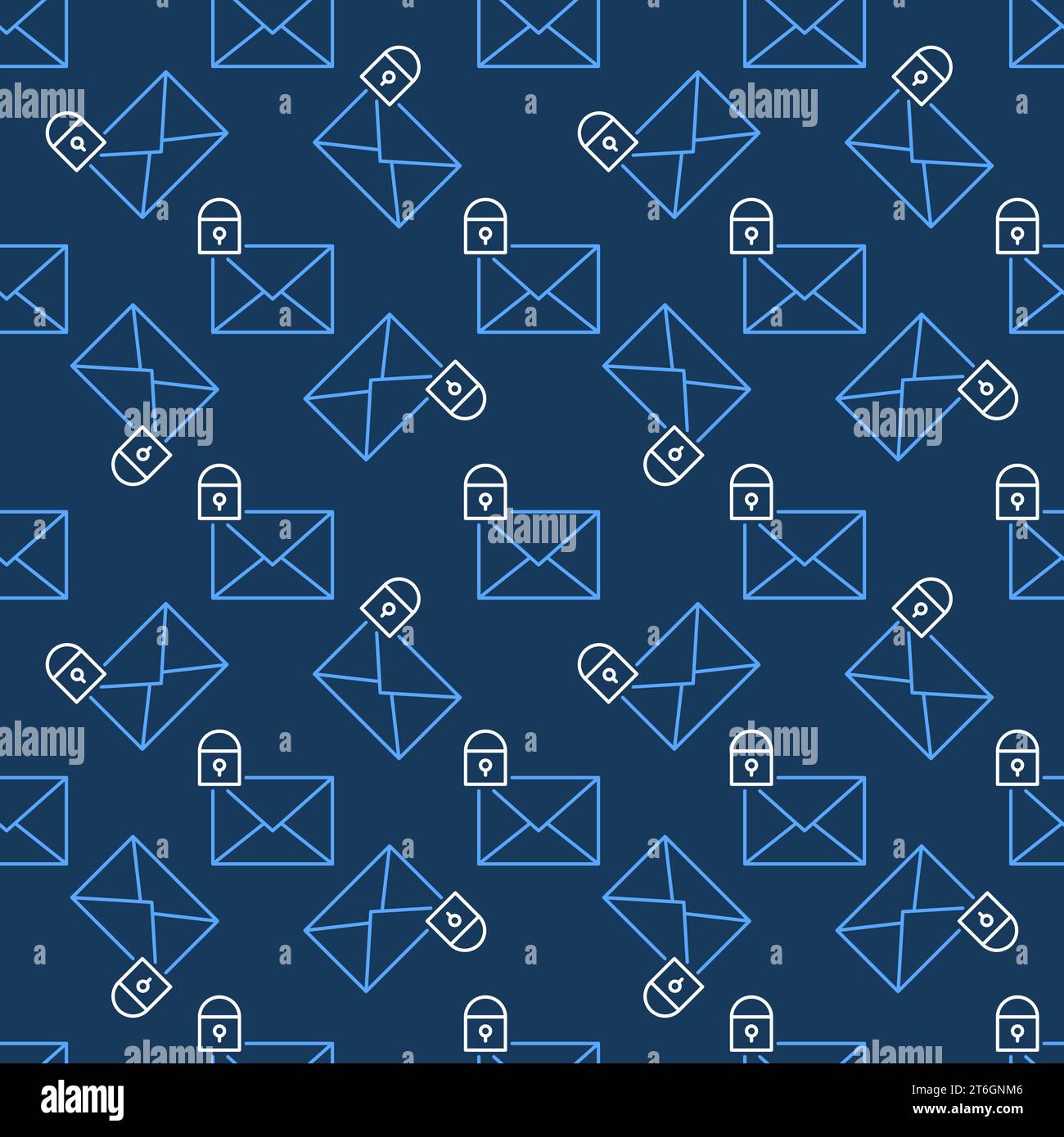 Envelope with Close Padlock vector Email Locked concept blue linear seamless pattern Stock