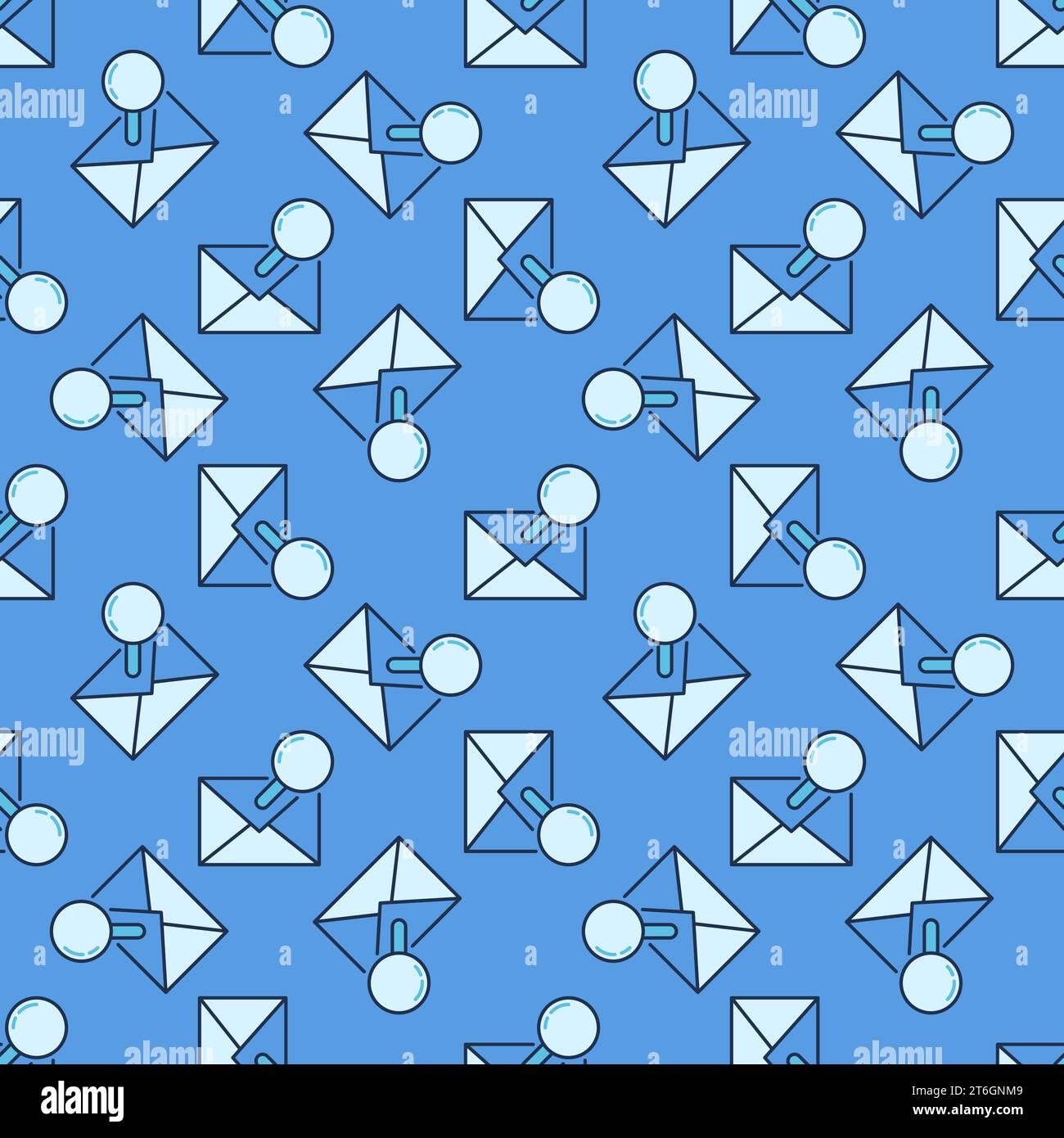 Magnifier with Envelope vector Email Message Search concept colored seamless pattern Stock Vector