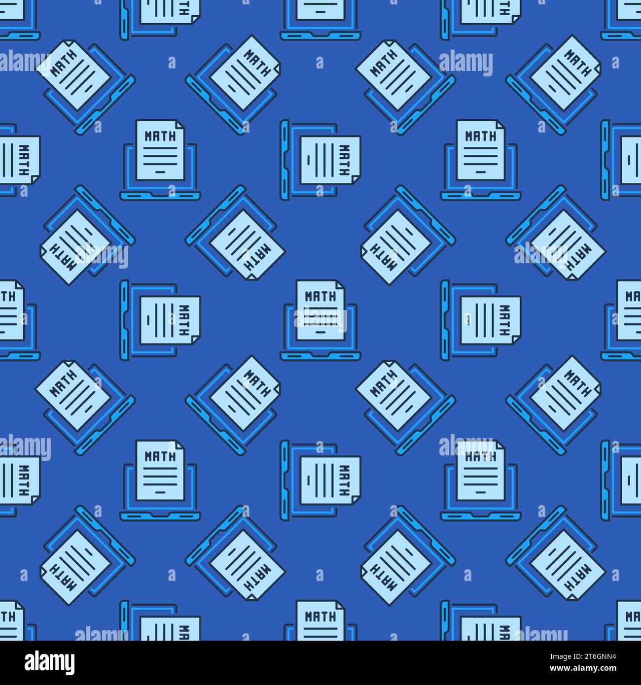 Math Paper on Laptop Screen vector concept blue seamless pattern Stock Vector