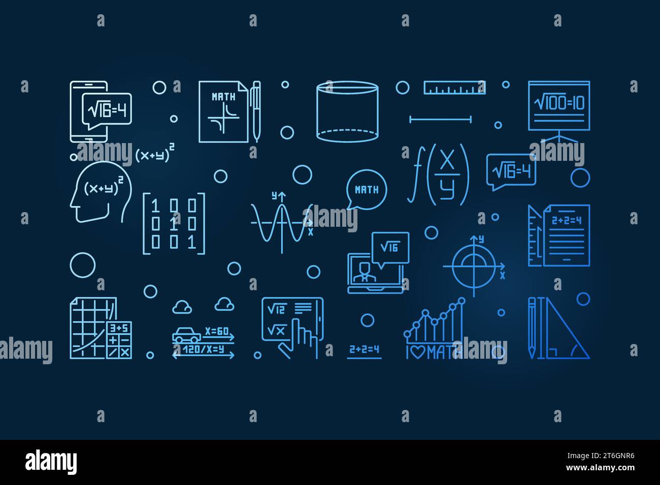 I Love Mathematics vector thin line horizontal blue banner. Math ...