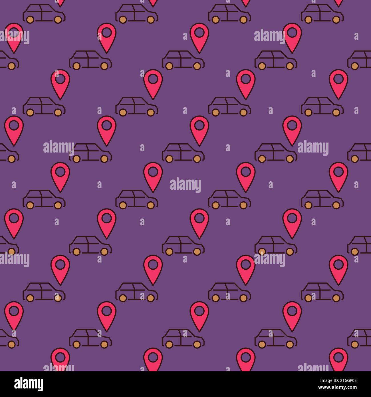 GPS Pin and Car vector Location concept colored seamless pattern Stock Vector