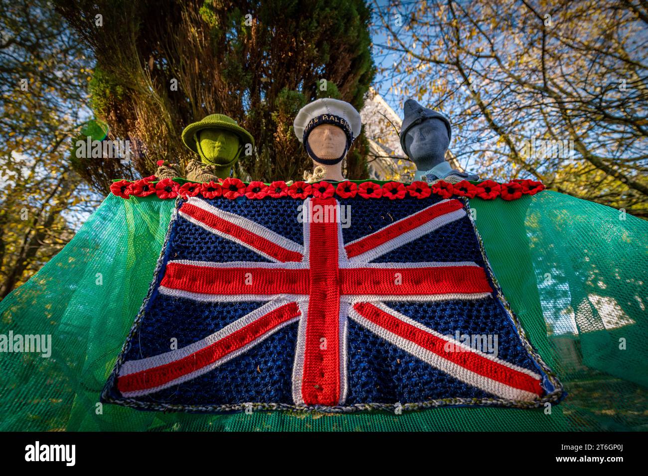 St Marychurch, Devon UK. Friday 10 November 2023. The St Marychurch Yarn Fairies decorate St Mary the Virgin Church in Torquay, with knitted displays to mark Remembrance Day. Credit: Thomas Faull/Alamy Live News Stock Photo