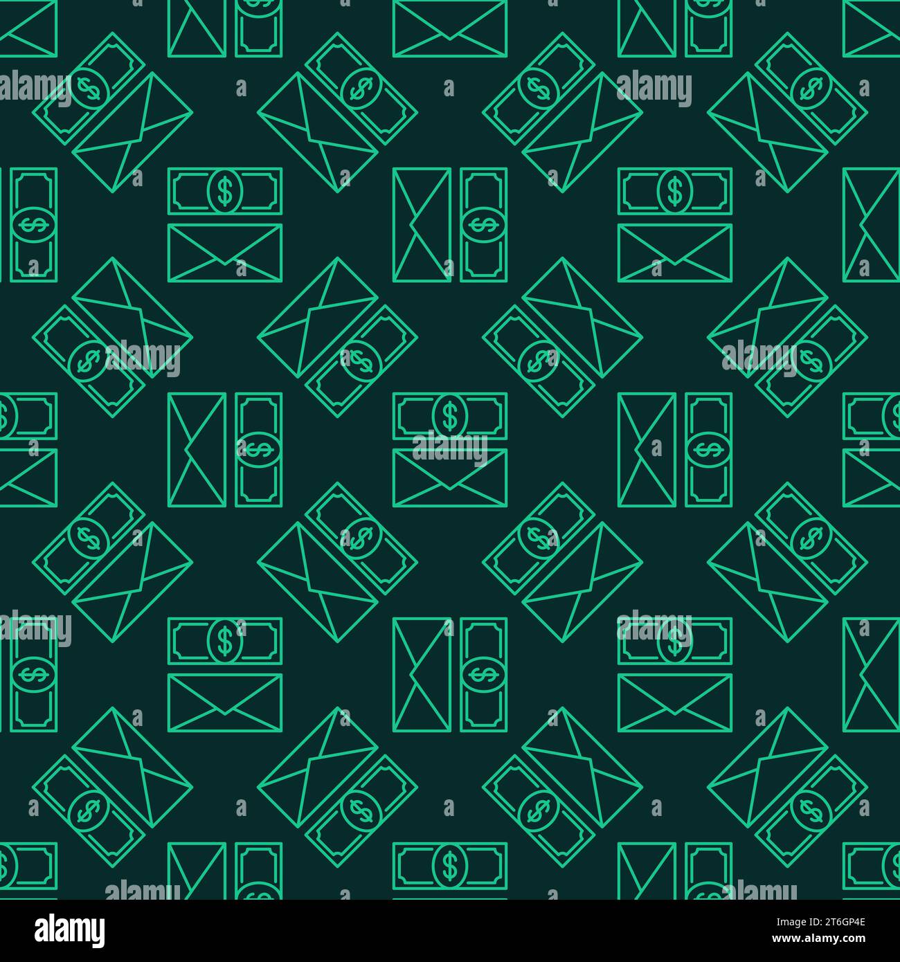Dollar Banknote and Envelope vector Corruption concept dark line seamless pattern Stock Vector
