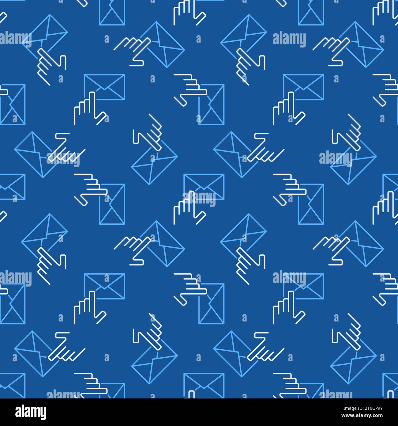 Hand with Envelope vector Email concept blue outline seamless pattern Stock Vector