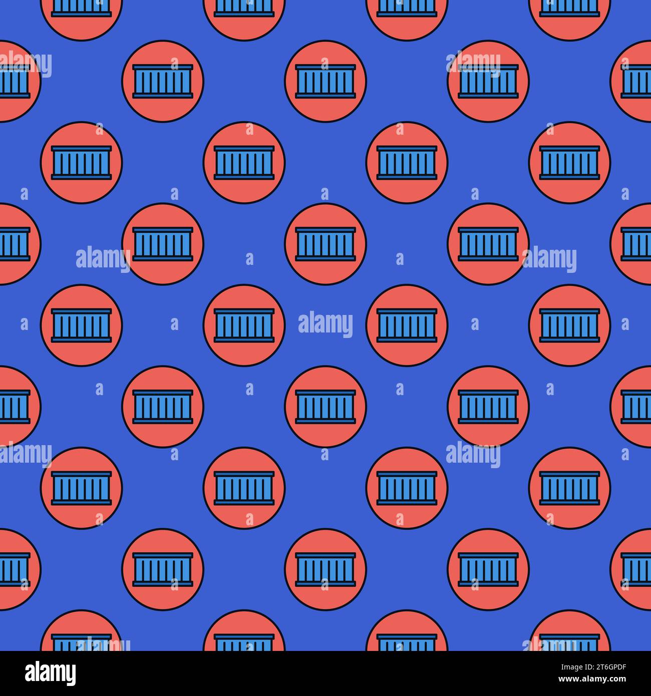 Red Circle with Blue Shipping Container vector concept modern seamless pattern Stock Vector