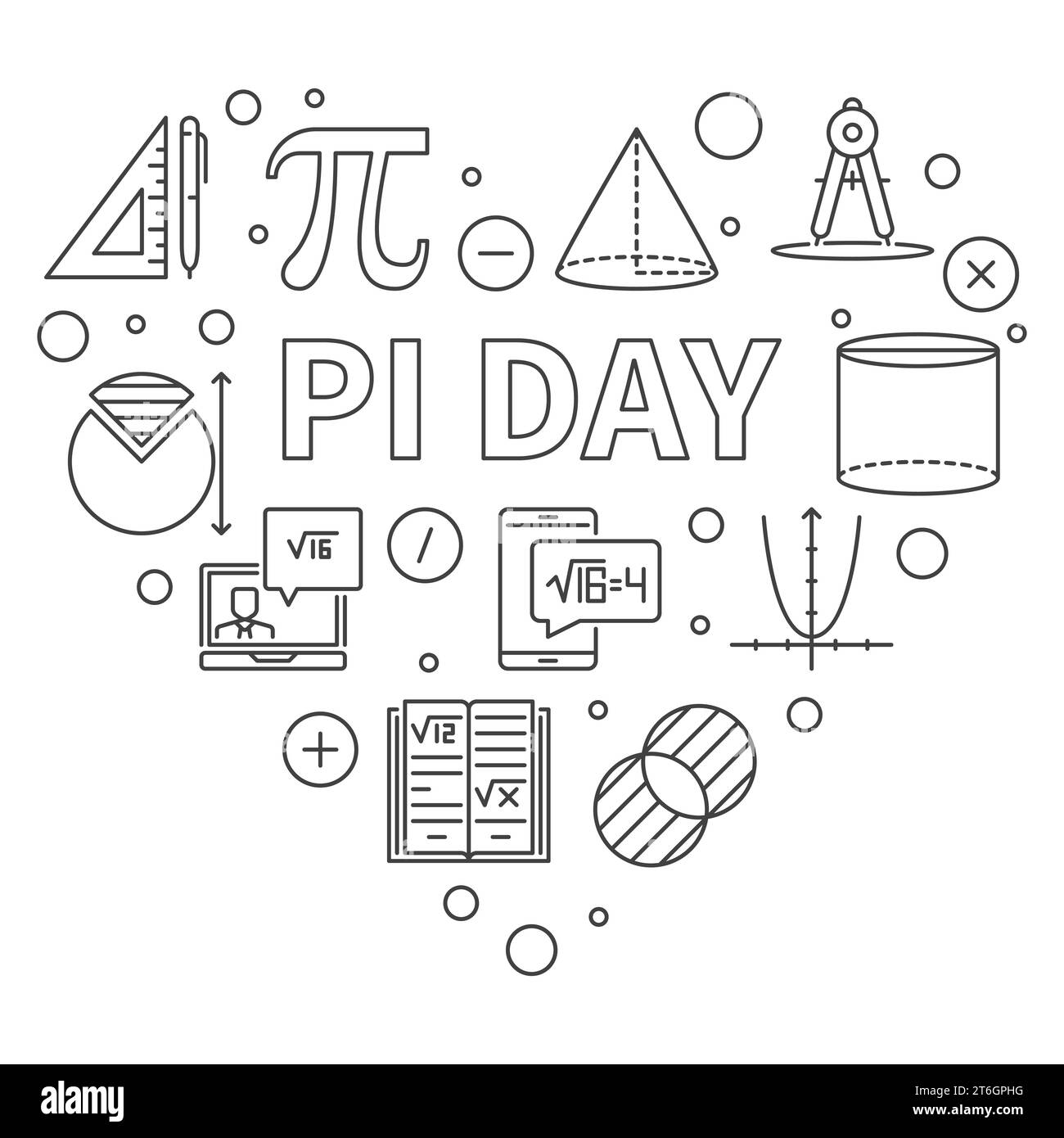 Pi Day Mathematical Constant concept vector thin line heart shaped