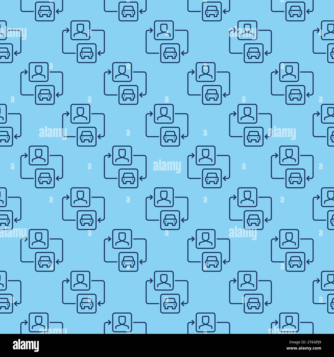 Car Sharing vector Man and Car with Arrows concept linear blue seamless pattern Stock Vector
