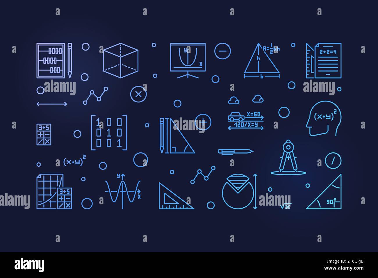 Mathematics Education vector thin line horizontal blue banner. Math ...