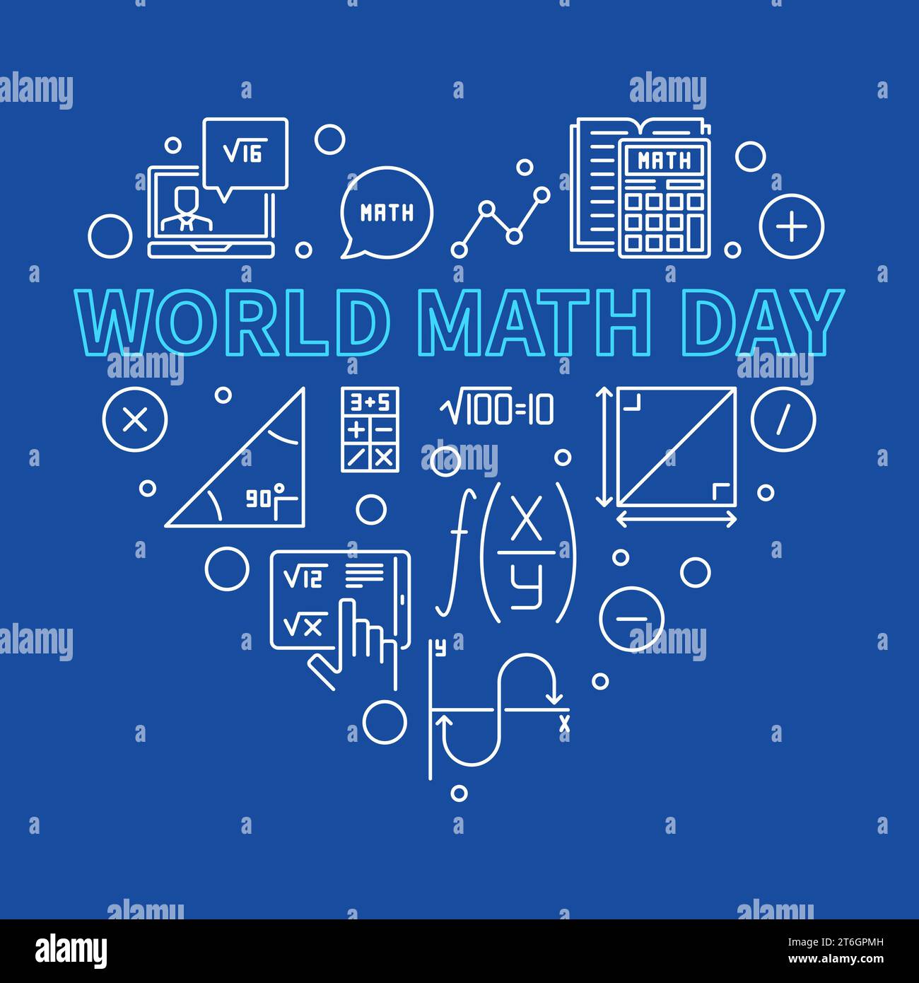 World Math Day concept vector outline heartshaped banner Math