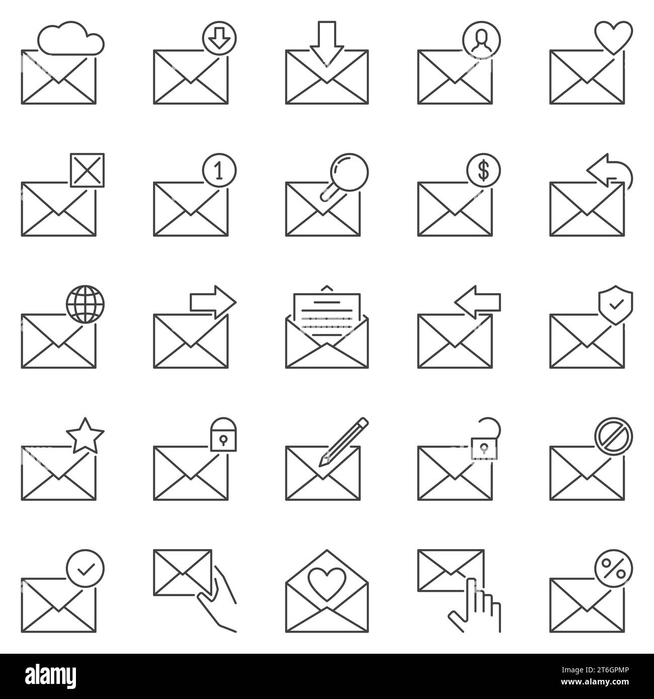 Envelope and Email outline icons set Mail Message vector concept line
