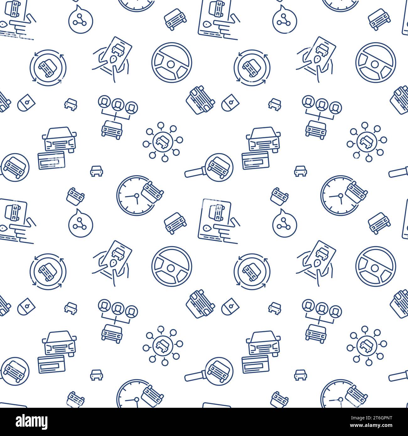 Carsharing seamless background - vector Car Rental concept outline pattern Stock Vector