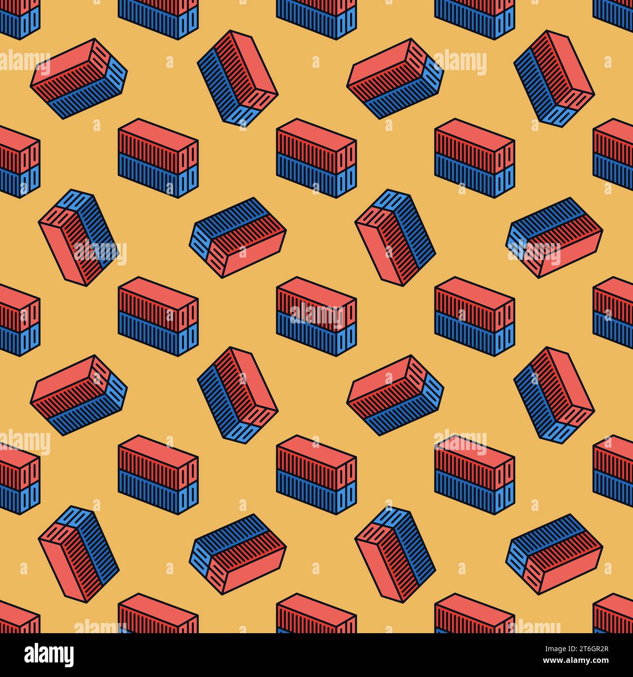 Blue and Red Shipping Containers vector Transportation concept creative seamless pattern Stock Vector
