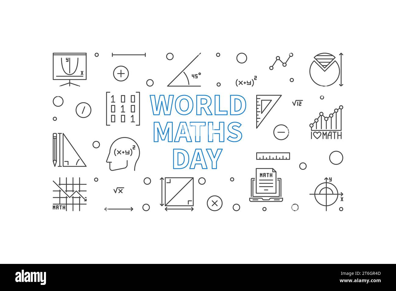 World Maths Day concept vector thin line banner. Math illustration Stock Vector