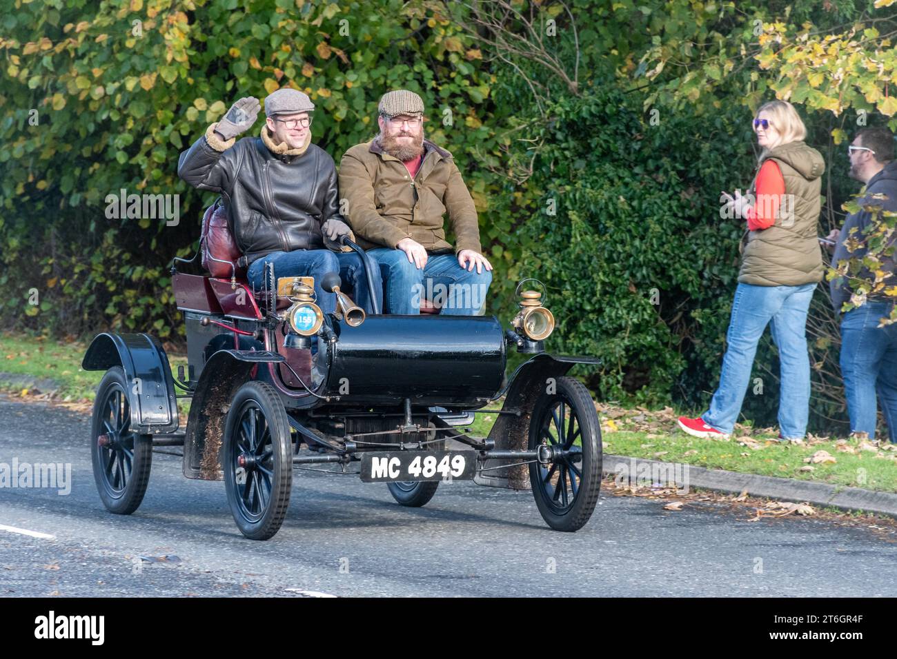 A 1903 Oldsmobile car in the London to Brighton veteran car run event on 5th November 2023, West Sussex, England, UK Stock Photo