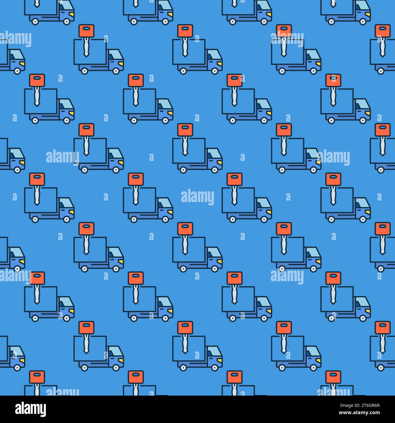 Key and Delivery Truck vector concept colored seamless pattern Stock Vector