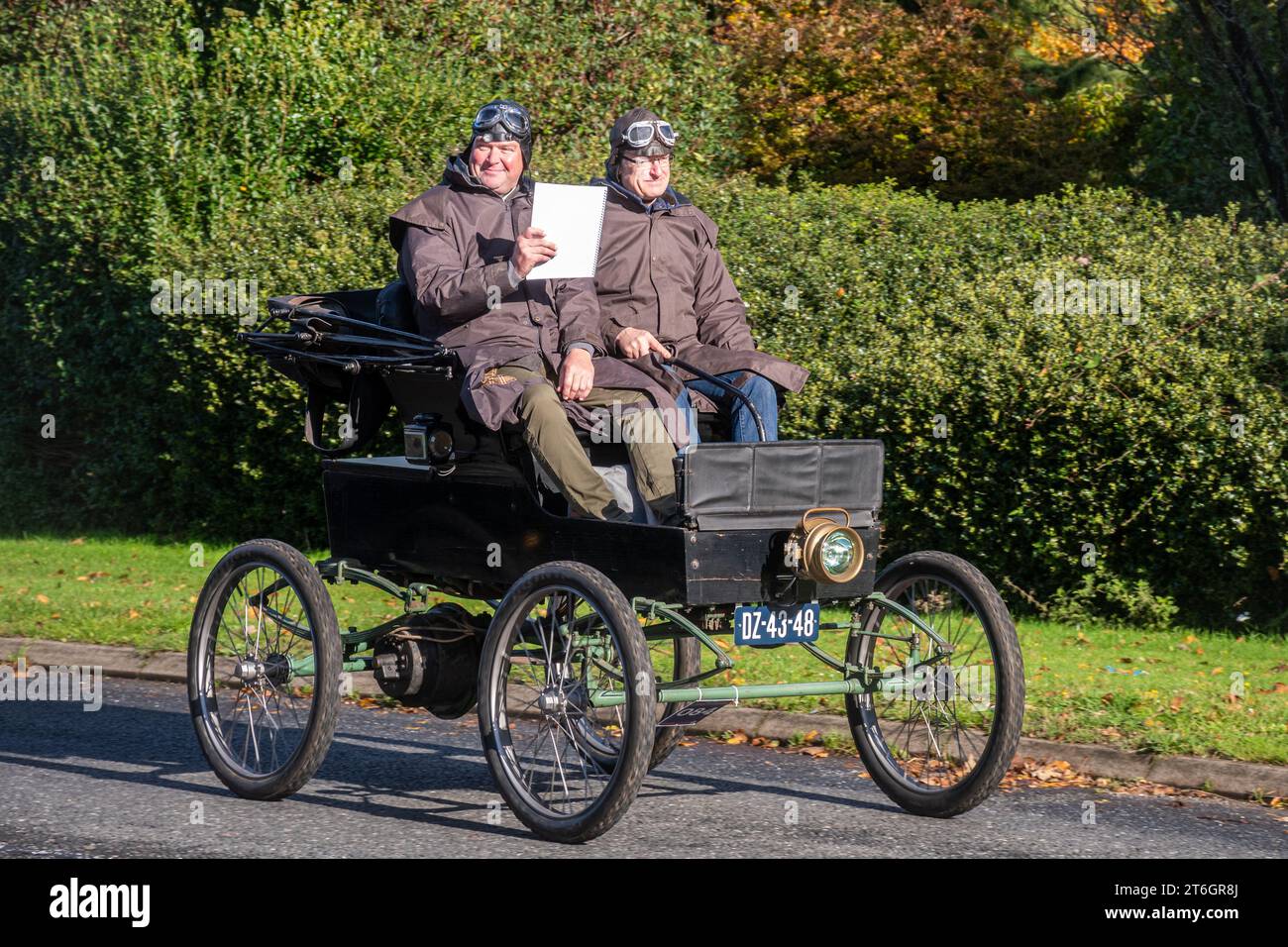 A black Waverley electric car from ca 1902 in the London to Brighton veteran car run event on 5th November 2023, West Sussex, England, UK Stock Photo