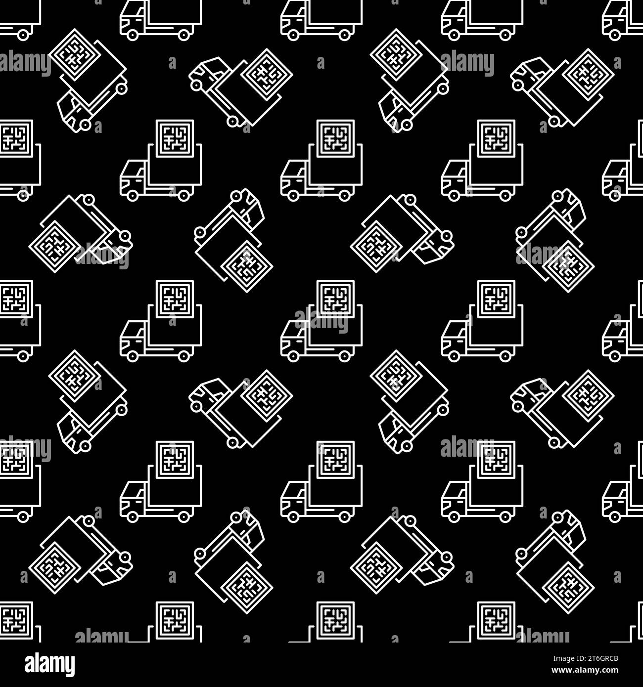 QR Code and Delivery Truck vector concept thin line dark seamless ...